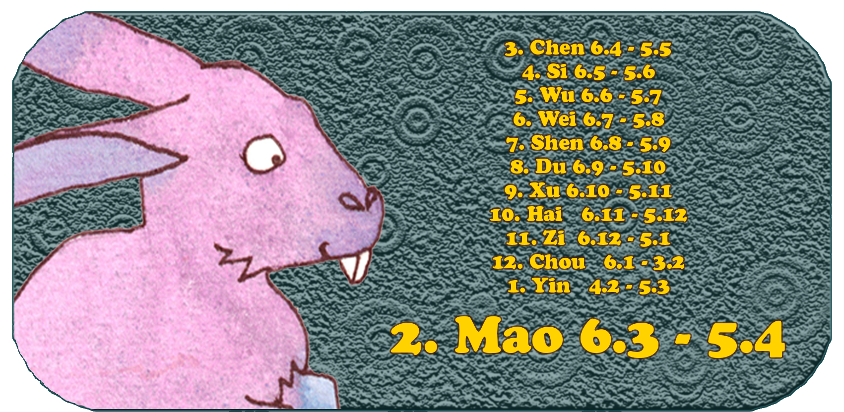 Kinesisk stjernetegn | De tolv kinesiske dyrene | hare, måned 2 Mao